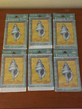 Seashell 'Thank You' Note Cards – Teal & Yellow (6 Packs)
